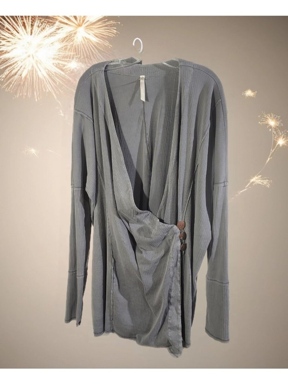 Free People Women Blue Gray Faux Wrap Long Sleeve Knit Top Comfortcore